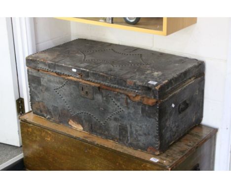 Victorian Brass Studded Leather Covered Trunk, 84cms wide x 35cms