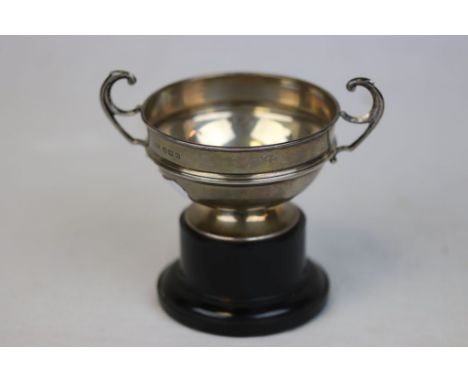 Hallmarked Silver twin handled Chess Trophy, 1938 - 39, with stand