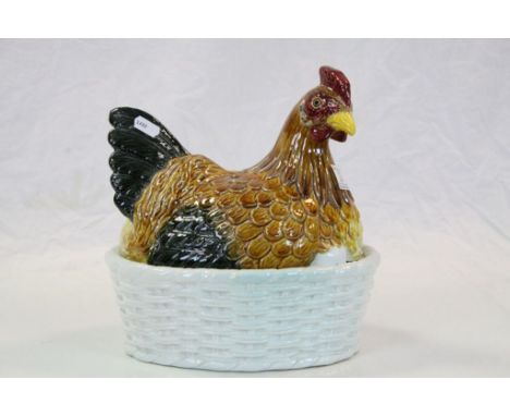 Large vintage Portuguese "Nesting Chicken" ceramic Egg basket, stands approx 28cm with impressed marks to base
