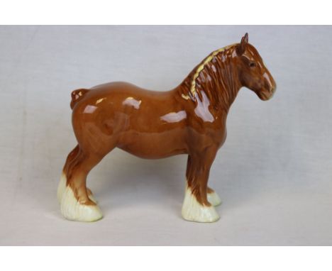 Beswick ceramic Shire Horse in "Chestnut" colour, letter "E" marked to base of front right foot &amp; standing approx 21.5cm