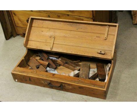 Early 20th century Pine Tool Box with Fitted Drawer together with Twelve Wooden Woodworking Planes