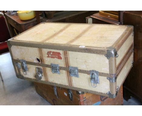 Vintage Canvas Covered Wardrobe Travelling Trunk, 97cms long