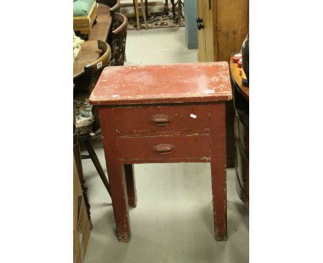 Vintage British Railways / Rail Pine Two Drawers Tool Cabinet Table painted in Maroon Livery containing a quantity of tools p