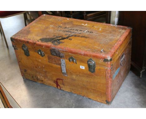 Late 19th / Early 20th century Wooden Travelling Trunk, 95cms long x 48cms high