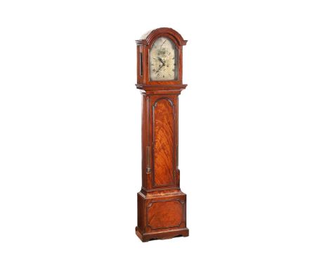 MAHOGANY LONGCASE CLOCK WITH A STEEL DIAL OF 12 X 16½ INCHES.JN CLARKE, BETHNAL GREENS ROAD.HEIGHT: 83 INCHES.WIDTH: 18 INCHE