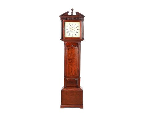 GEORGIAN MAHOGANY LONGCASE CLOCK WITH A PAINTED DIAL OF 11 X 13 INCHES.WILLIAMSON, DUBLIN.HEIGHT: 93 INCHES.WIDTH: 21½ INCHES