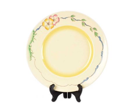 CLARICE CLIFF WILKINSON LIMITED PLATE WITH RIBBON BORDER.CIRCA 1930.DIAMETER: 9 INCHES.IN GOOD CONDITION.