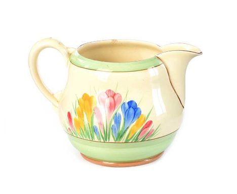 CLARICE CLIFF WILKINSON LIMITED CROCUS JUG.CIRCA 1945.HEIGHT: 5 INCHES.IN GOOD CONDITION.