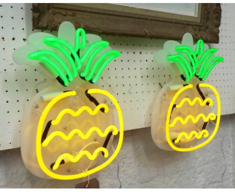 PINEAPPLE NEON WALL LIGHTS, a pair, vintage 1950s American, 29cm H. (2)