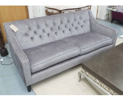 SOFA, large two seater, deep buttoned back with sloping arms in grey upholstery, 190cm L x 90cm D x 80cm H.