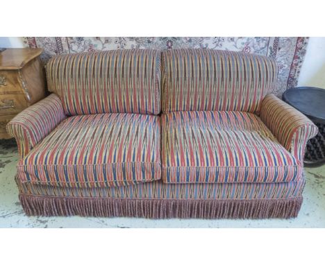 SOFA, traditional style, in striped upholstery with a deep seat, 190cm W x 99cm H x 81cm D.