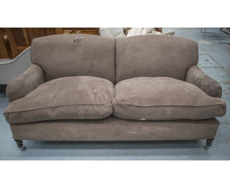 GEORGE SMITH SOFA, for re-upholstery in distressed grey fabric with two seat cushions, 182cm W. (with faults) (frame cost £60