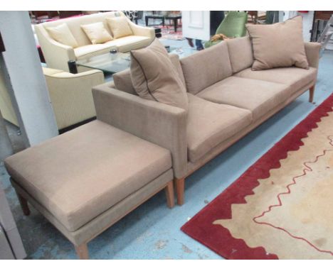 SOFA, Contemporary style, by Lyndon Design, and two footstools to match, 226cm W x 84cm D x 69cm H. (3)