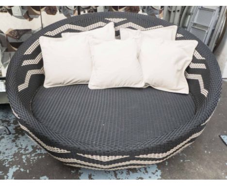 TERRACE SOFA, woven faux rattan, with various cushions, 95cm H approx.