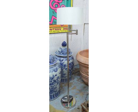 READING LAMP, contemporary polished metal with shade, 143cm H.