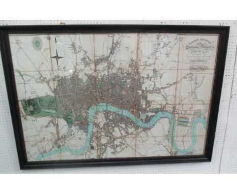 MAP OF LONDON, vintage reproduction, framed and glazed, 91cm x 133cm.