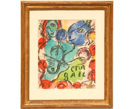 MARC CHAGALL 'Violinist', original lithograph, 1972, printed by Maeght, 34cm x 28cm,  framed and glazed.