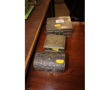 Three decorative metal trinket boxes