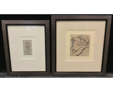 Carl March (British 1959-), by and after, 'K' dry point engraving, 15cm x 10cm, 45/50;  another, Solitary Dreams, 21cm x 18cm