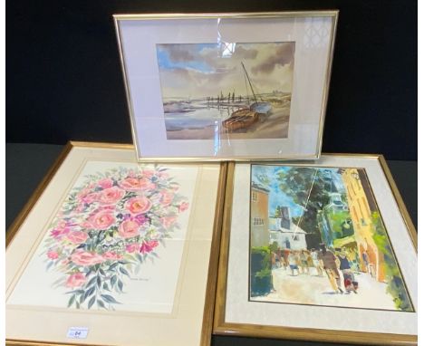 Frank Priestley (20th century)Portmerion, signed, watercolour, 48cm x 34cm;  K Wilson, Moored Rowing Boats, signed, watercolo