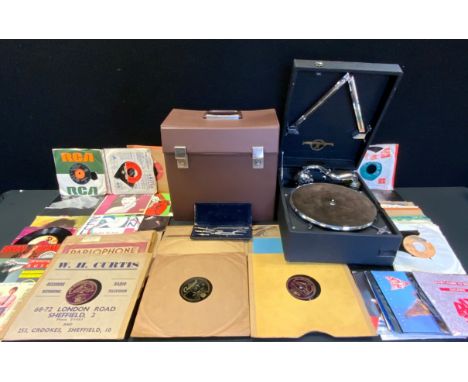A Columbia model 203 Viva-tonal Grafonaola gramophone, black case;  78 records;  others 45 singles qty 