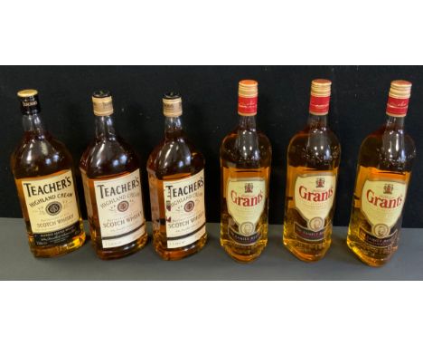 Wines &amp; Spirits - William Grants finest Scotch blended Family Reserve whisky, 1 ltr bottles, x3, 40% vol;  others Teacher
