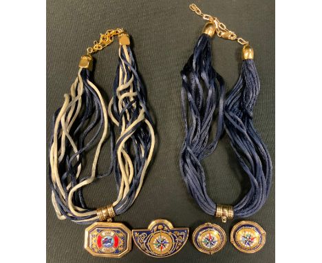 Michaela Frey Jewellery - an enamel maritime compass and rope fan pendant and earring suite; similar enamel tablet pendant ne