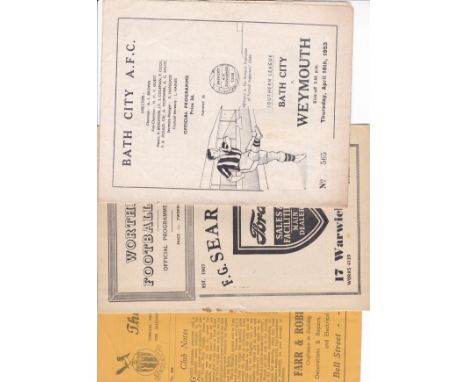 NON-LEAGUE 50s  Collection of twenty Non-League programmes, 1950s, Southern Clubs, inc Bath v Weymouth 52/3, Worthing v Eastb