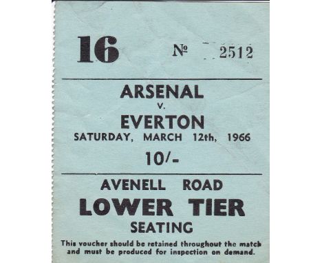 ARSENAL   Ticket Arsenal v Everton 12 Mar 1966. Light creasing.   Generally good