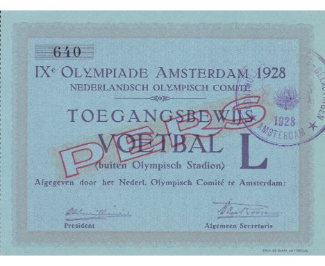 1928 OLYMPICS- AMSTERDAM  Very rare ticket issued for the Football Tournament which was effectively the World Cup. The hand s