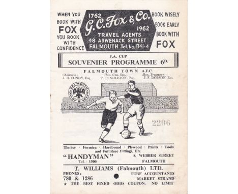 FALMOUTH - OXFORD UTD 62-3 CUP   Falmouth home programme v Oxford United, 3/11/62, FA Cup 1st Round, first season for Oxford 