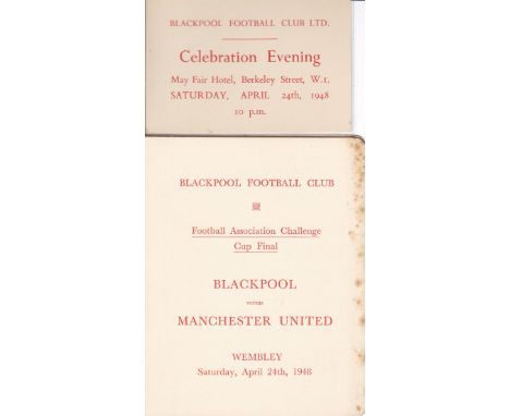 1948 CUP FINAL    Blackpool four page card travel itinerary for the Players' Party and the Officials' Party for the FA Cup Fi