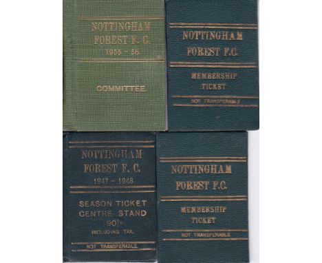 NOTTINGHAM FOREST      Four members passes, Season Ticket Centre Stand 1947/8 with fixtures and some coupons intact, Membersh
