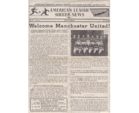 MANCHESTER UTD     Programme New York All Stars v Manchester United 14.5.1950. A single sheet programme from Manchester Unite