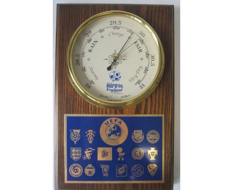EURO 96       A barometer with a Euro 96 logo housed in wood with a UEFA plaque underneath including badges of the participat