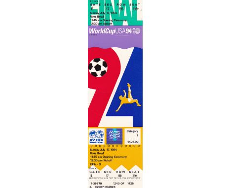 WORLD CUP FINAL 1994 TICKET   Ticket for the Final, Brazil v Italy, 17/7/94 in Los Angeles. Category 1 ticket.  Good