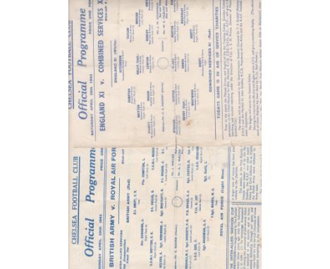 WARTIME AT CHELSEA     Two Chelsea programmes for wartime games at Stamford Bridge, British Army v RAF, 26/4/43 (punch-holes-