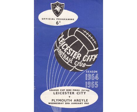 LEAGUE CUP 64-5   Semi-Final programme, Leicester City v Plymouth Argyle, 20/1/65, minor folds, no writing.  Good