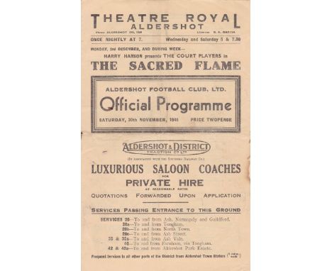 ALDERSHOT      Programme for the home match v Cheltenham 1946/7 FA Cup, scarce non-League in FA Cup.   Generally good