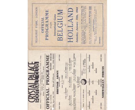 WARTIME AT SELHURST PARK    Two programmes for wartime games at Selhurst Park, Crystal Palace, British Army v Norwegian Force