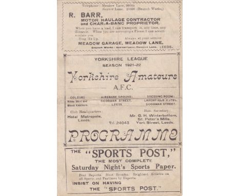 YORKSHIRE AMATS / HALIFAX RES 1921/22              Yorkshire Amateurs (Leeds) v Halifax Town Res (Halifax' First Yorkshire Le