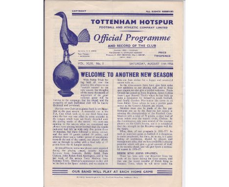 TOTTENHAM     4 Page programme, Public Trial match at White Hart Lane Whites v Blues, 11 Aug 1956. Score, scorers, team chang