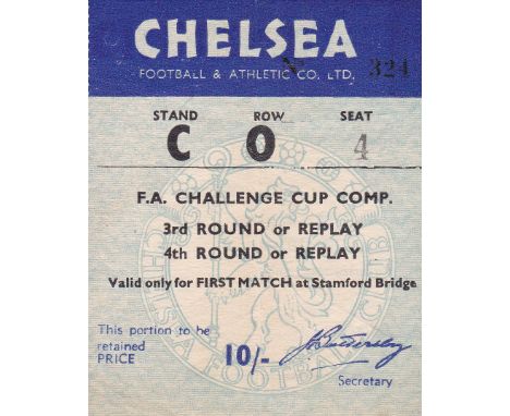 CHELSEA - TICKET    Chelsea v Darlington FA Cup 4th Round. 25 Jan 1958. Light vertical.   Good