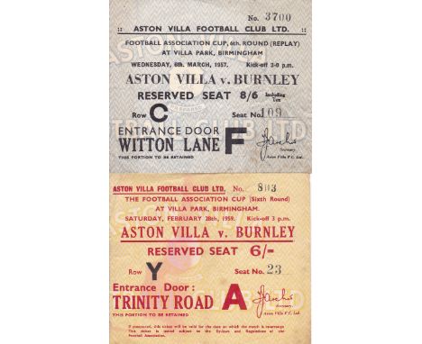 ASTON VILLA / BURNLEY     Ticket for 2 x Aston Villa v Burnley FA Cup 6th Round ties both at Villa Park. 6 Mar 1957 (Replay -