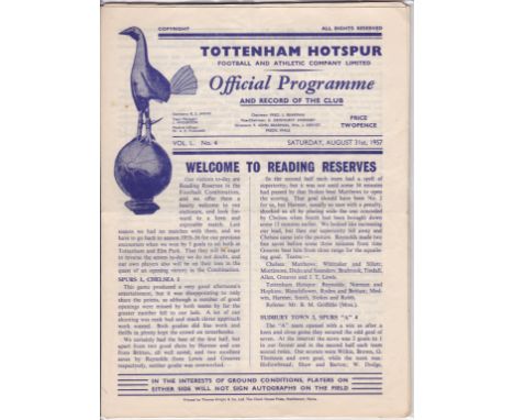 TOTTENHAM     Collection of 13 Tottenham home Reserve programme. All 4 pagers inc v Reading, Millwall, West Ham, Fulham etc. 