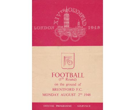 FOOTBALL - BRENTFORD - OLYMPICS 48   Programme for Italy v USA, 2/8/48 at Brentford, London Olympics first round game. Slight