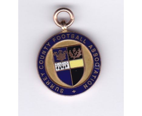 SURREY CUP-KINGSTONIAN 1939    Surrey County Football Association Gold hall-marked Senior Cup Winners Medal, 1938-39. Kingsto