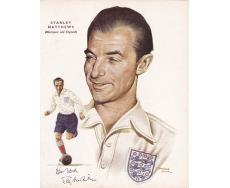 STANLEY MATTHEWS    Excellent large page from magazine showing Matthews , head and shoulders and Matthews dribbling, both in 