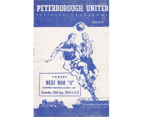 PETERBOROUGH - WEST HAM "A" 1954    Peterborough home programme v West Ham "A", 28/8/54, Eastern Counties League Cup, Nelson 