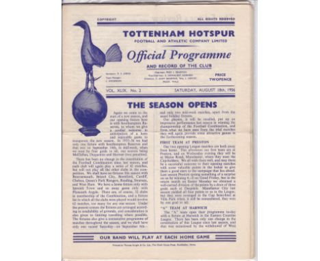 TOTTENHAM     Collection of 16 Tottenham Reserve programmes from 56/57 season. 4 Pagers. Score, scorers, team changes and res